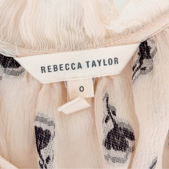 Rebecca Taylor Silk Chiffon Tulip Clip Blouse Sz 0 Cap Sleeve Ruffle Floral - Picture 6 of 9